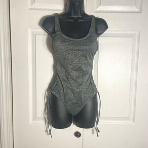 Xhilaration One Piece Swimsuit Women Small Green Metallic Sparkle Ruched Sides